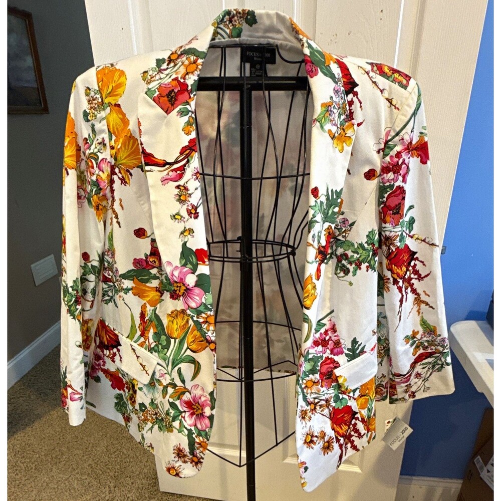 Focus 2000 Women’s Floral Open Front Lined Blazer Jacket 20W NWT Buttons Missing